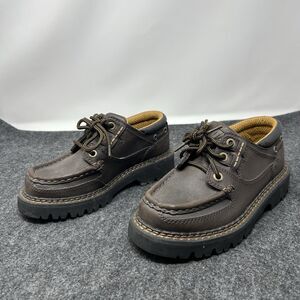 UTILITY Boy's Dark Brown Leather Chunky Sole Toe Work Boots Shoes US Size 2.5